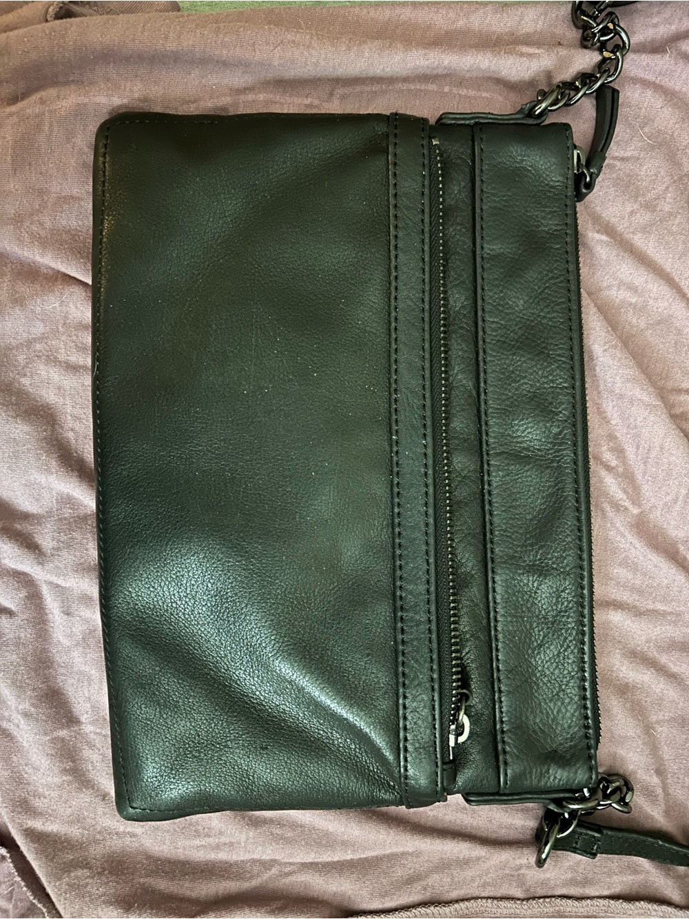 margot Black Leather Crossbody Clutch with Chain Strap